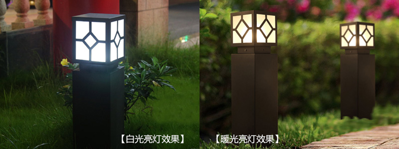 东莞丝瓜视频免费看照明菱形纹方柱形草坪灯白光效果和暖光效果图片