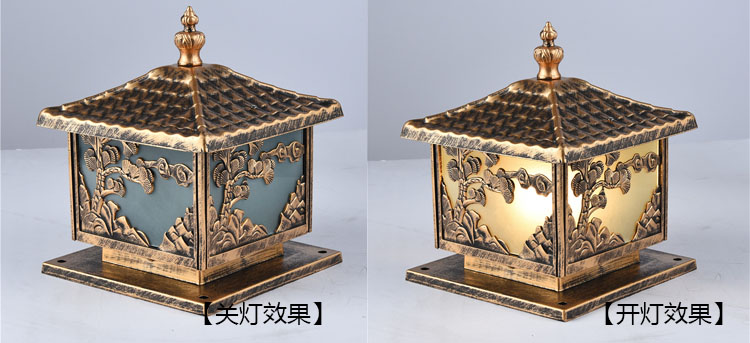 丝瓜视频免费看照明(QDZTD-006)仿古压铸铝迎客松柱头灯开关灯效果